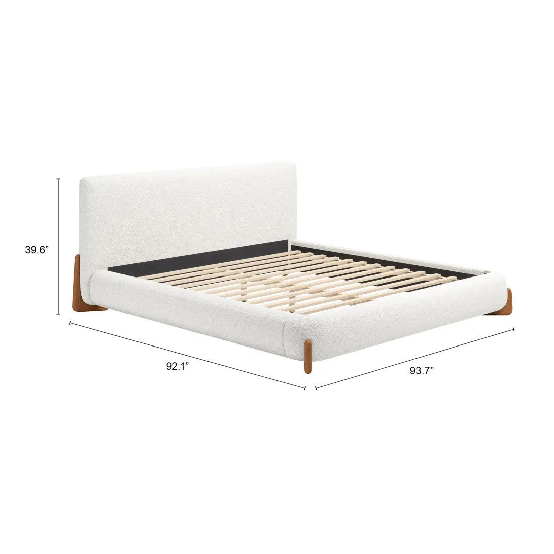 Ivory Solid Wood And Boucle King Bed Frame Homeroots Bed & Bath