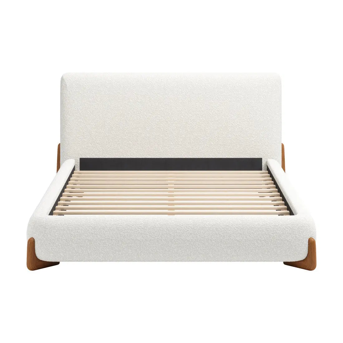 Ivory Solid Wood And Boucle Queen Bed Frame Homeroots Bed & Bath