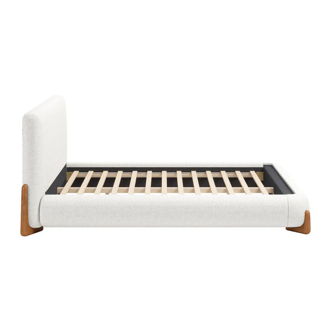 Ivory Solid Wood And Boucle Queen Bed Frame Homeroots Bed & Bath
