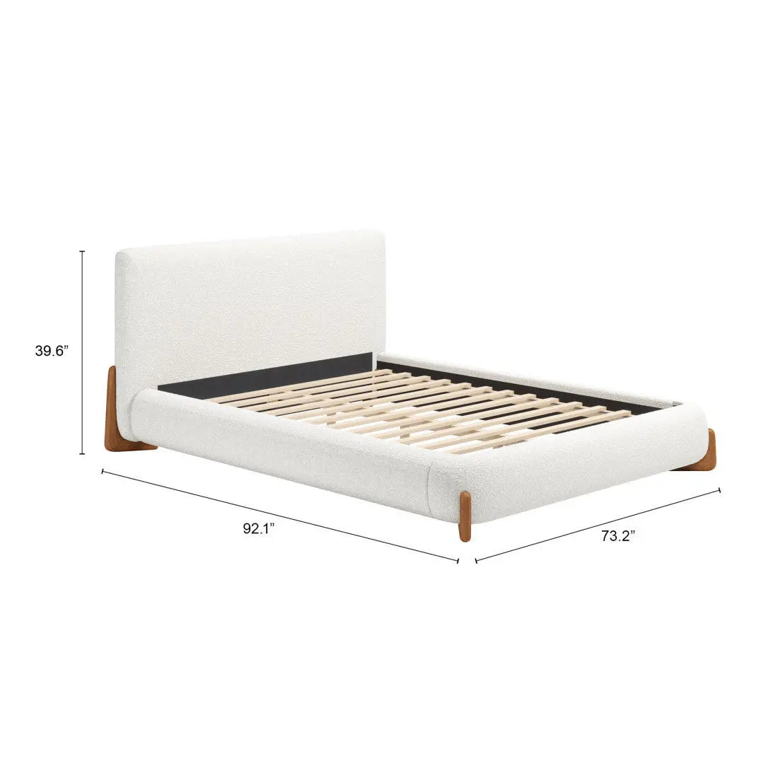 Ivory Solid Wood And Boucle Queen Bed Frame Homeroots Bed & Bath