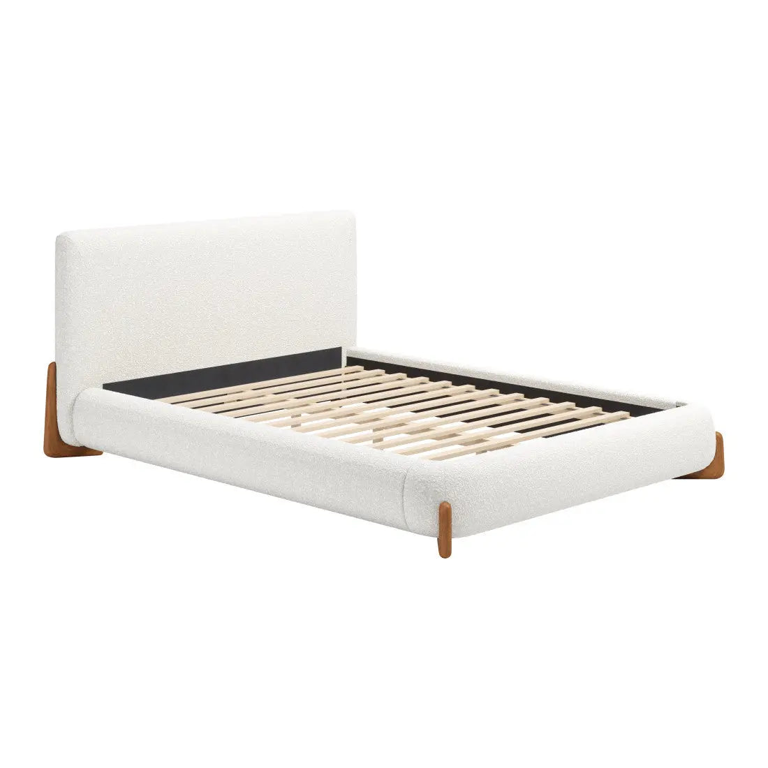 Ivory Solid Wood And Boucle Queen Bed Frame Homeroots Bed & Bath