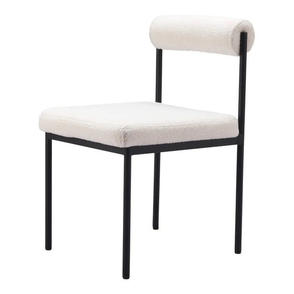 Ivory and Black Faux Fur Open Back Dining Side Chair Homeroots Kitchen & Dining