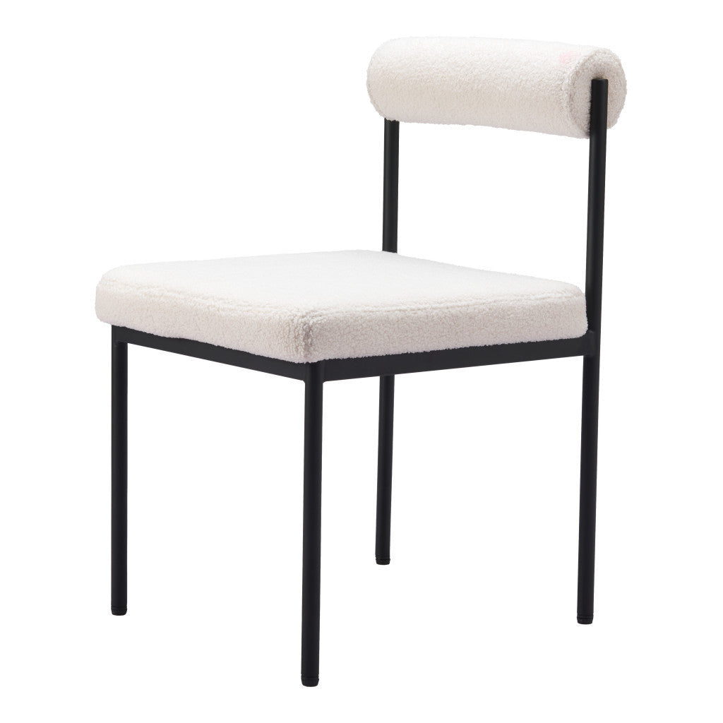 Ivory and Black Faux Fur Open Back Dining Side Chair Homeroots Kitchen & Dining