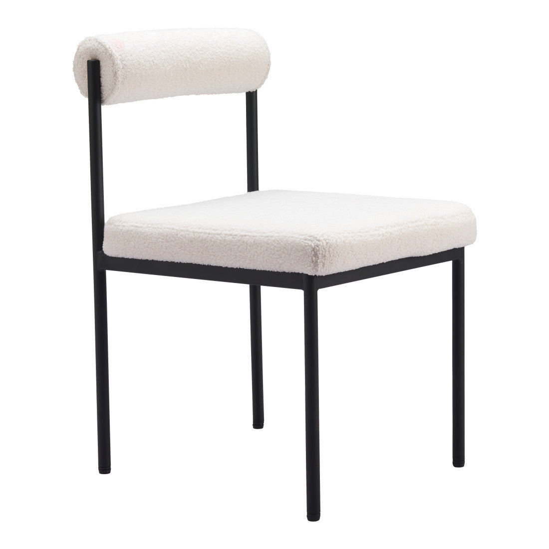 Ivory and Black Faux Fur Open Back Dining Side Chair Homeroots Kitchen & Dining
