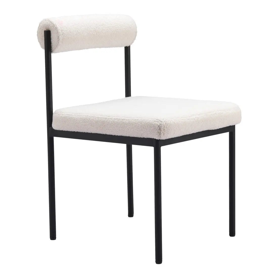 Ivory and Black Faux Fur Open Back Dining Side Chair Homeroots Kitchen & Dining