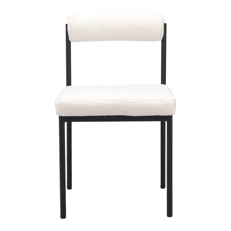 Ivory and Black Faux Fur Open Back Dining Side Chair Homeroots Kitchen & Dining