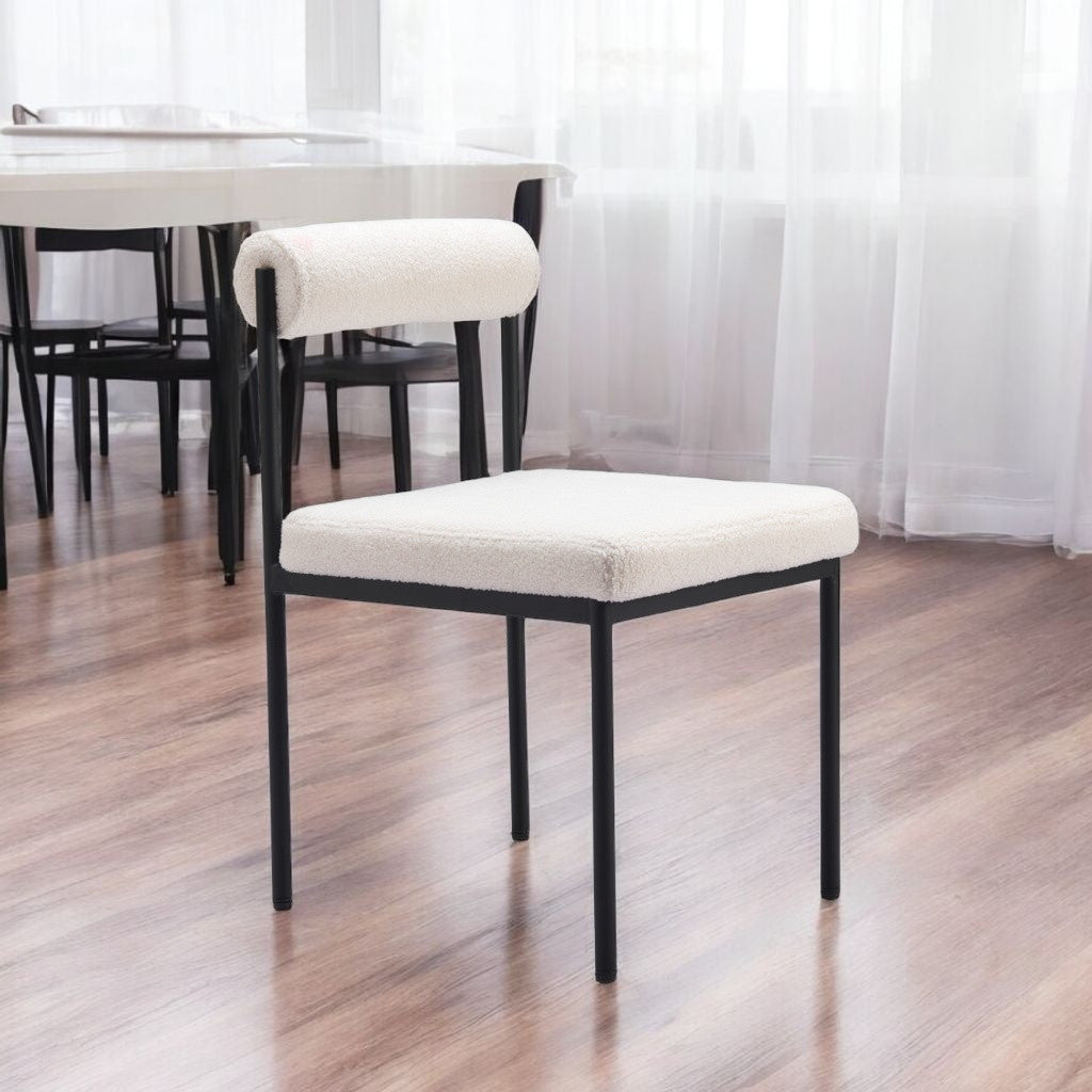 Ivory and Black Faux Fur Open Back Dining Side Chair Homeroots Kitchen & Dining