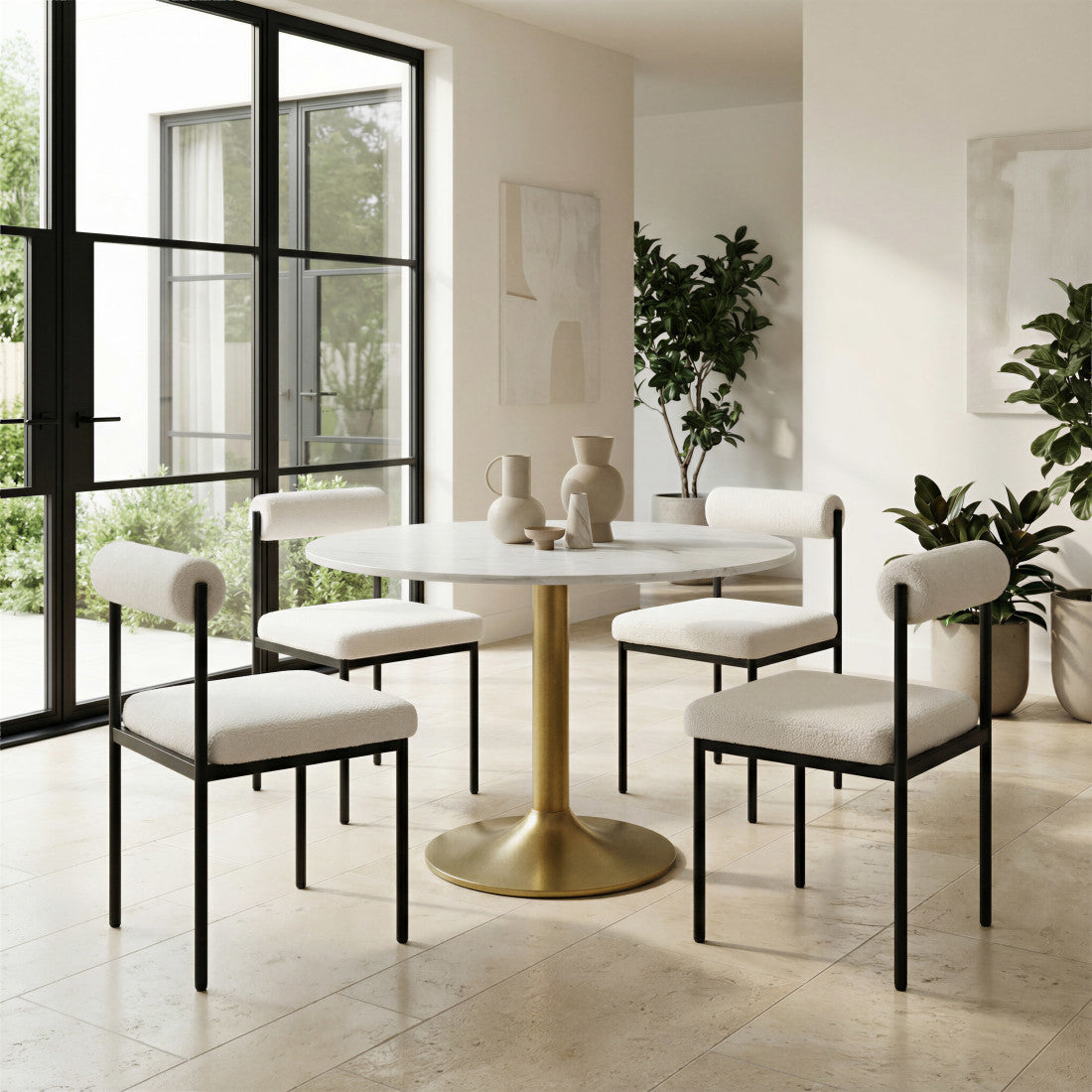 Ivory and Black Faux Fur Open Back Dining Side Chair Homeroots Kitchen & Dining