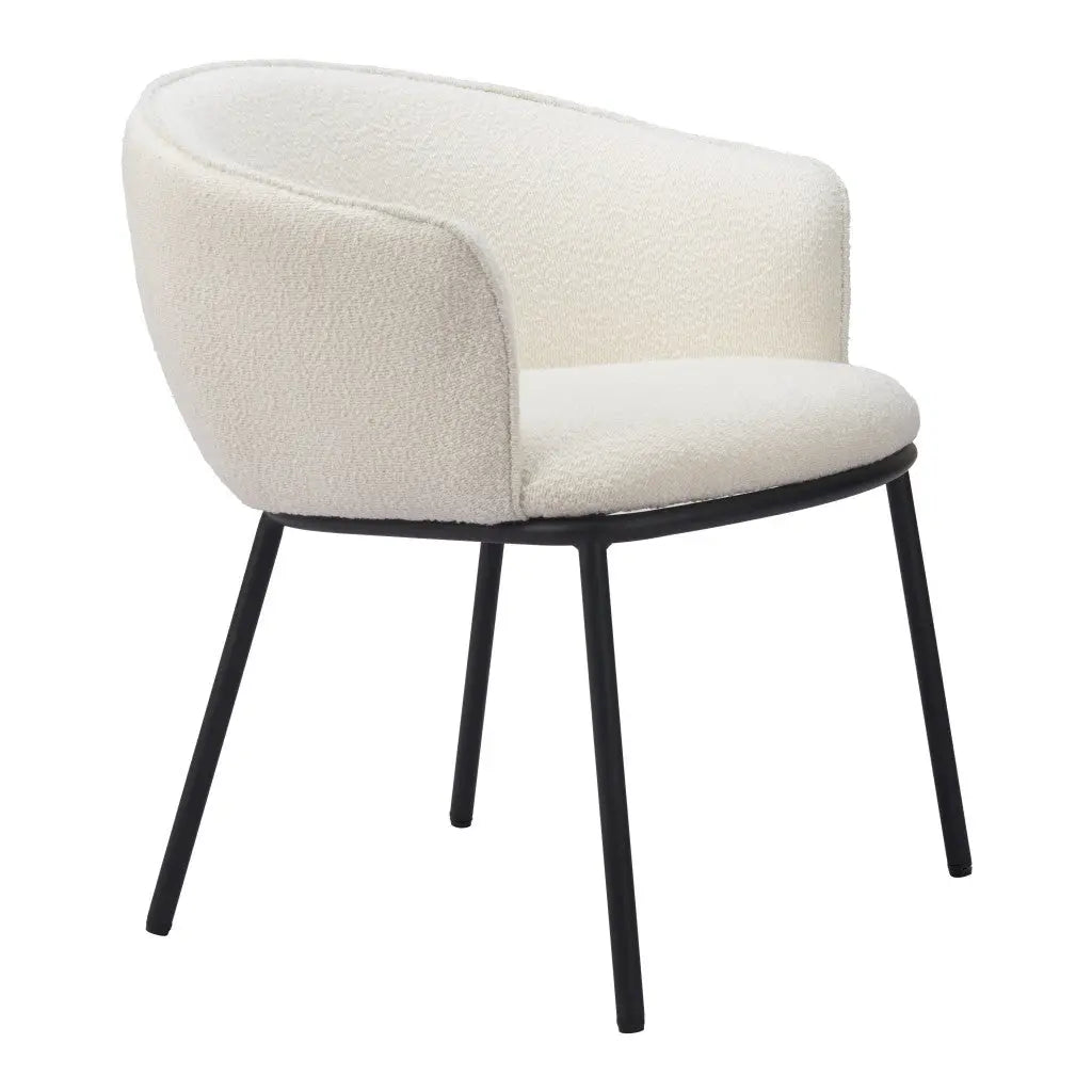 Ivory and Black Upholstered Faux Fur Dining Arm Chair - GreatEagleInc
