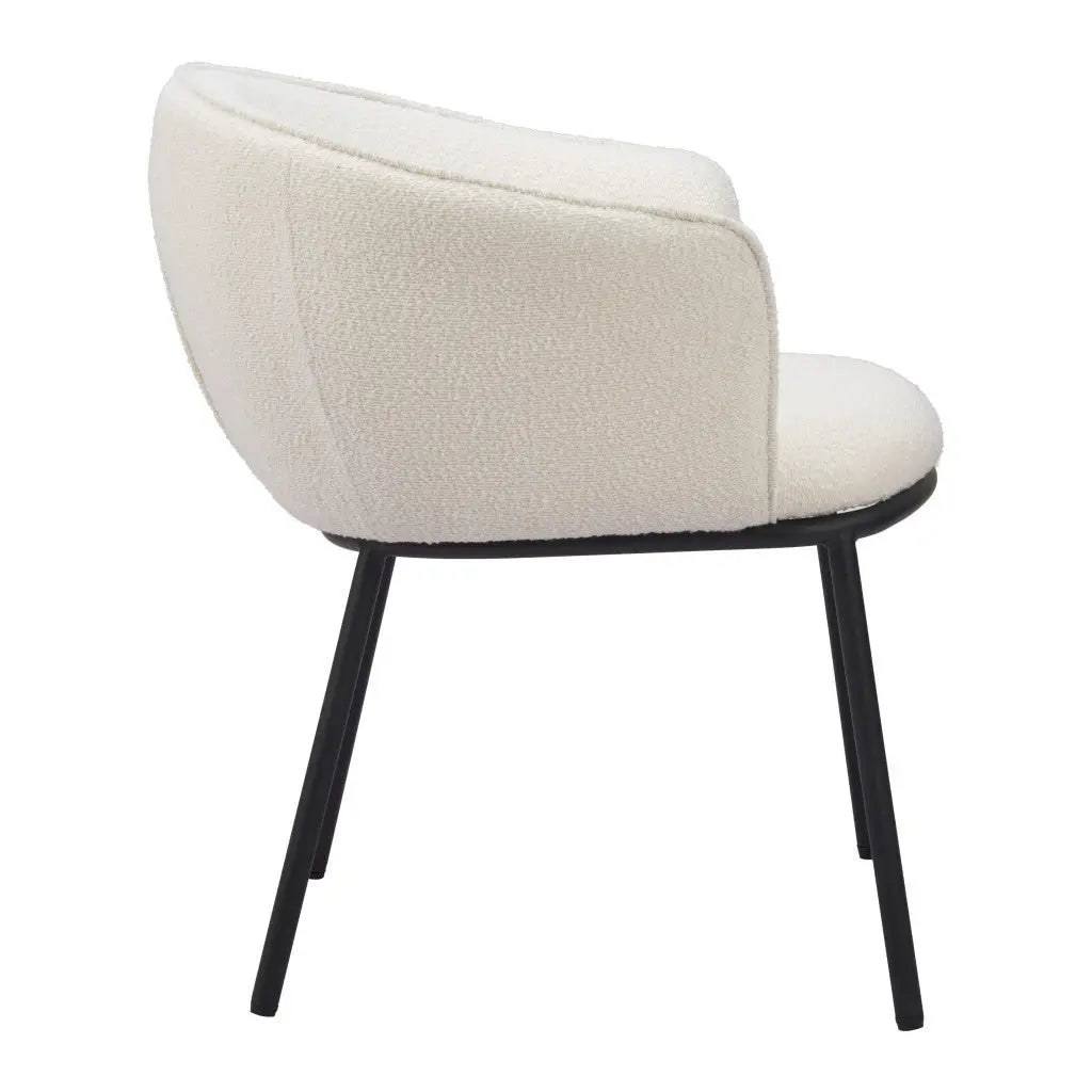 Ivory and Black Upholstered Faux Fur Dining Arm Chair - GreatEagleInc