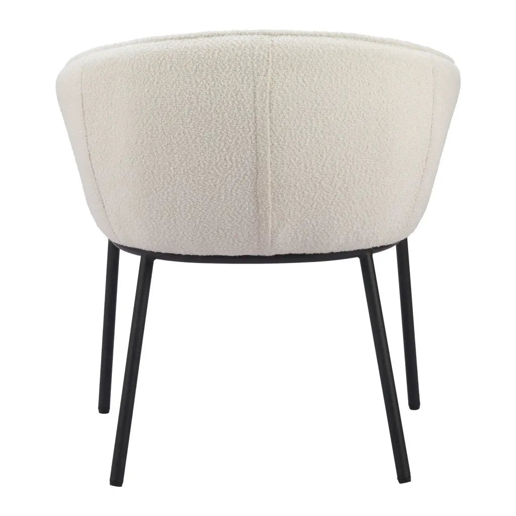 Ivory and Black Upholstered Faux Fur Dining Arm Chair - GreatEagleInc