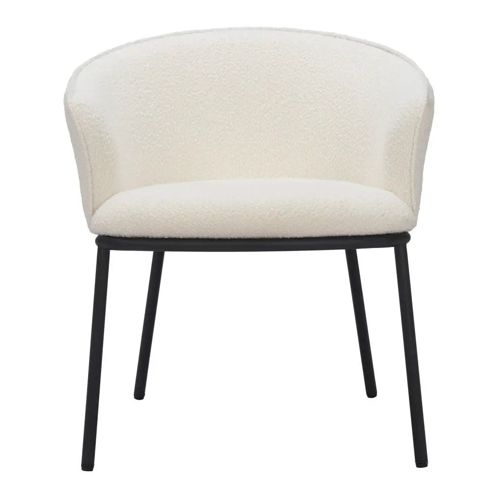 Ivory and Black Upholstered Faux Fur Dining Arm Chair - GreatEagleInc