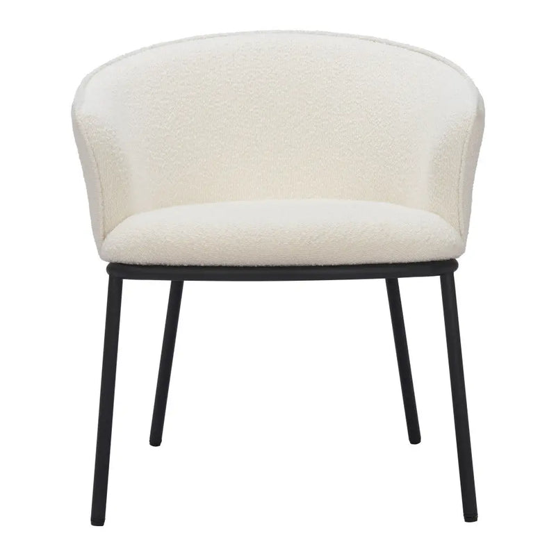 Ivory and Black Upholstered Faux Fur Dining Arm Chair - GreatEagleInc