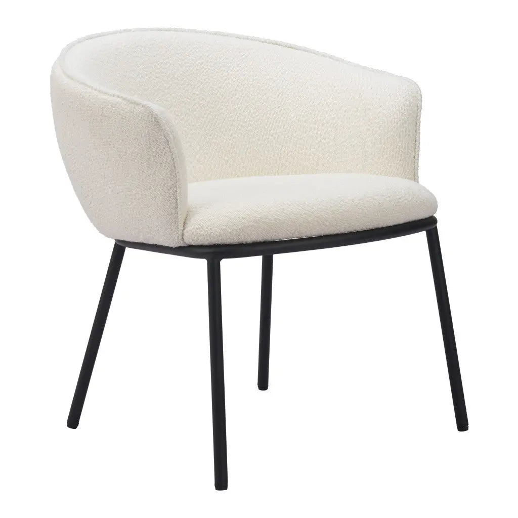 Ivory and Black Upholstered Faux Fur Dining Arm Chair - GreatEagleInc