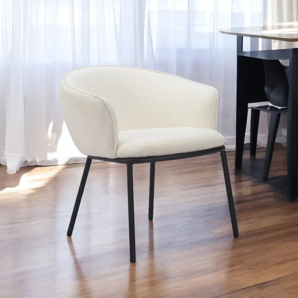 Ivory and Black Upholstered Faux Fur Dining Arm Chair - GreatEagleInc