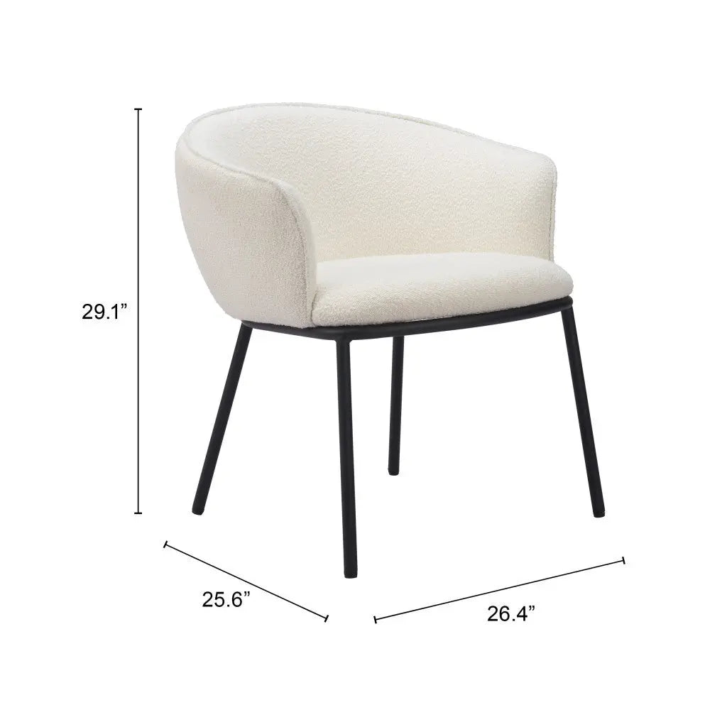 Ivory and Black Upholstered Faux Fur Dining Arm Chair - GreatEagleInc