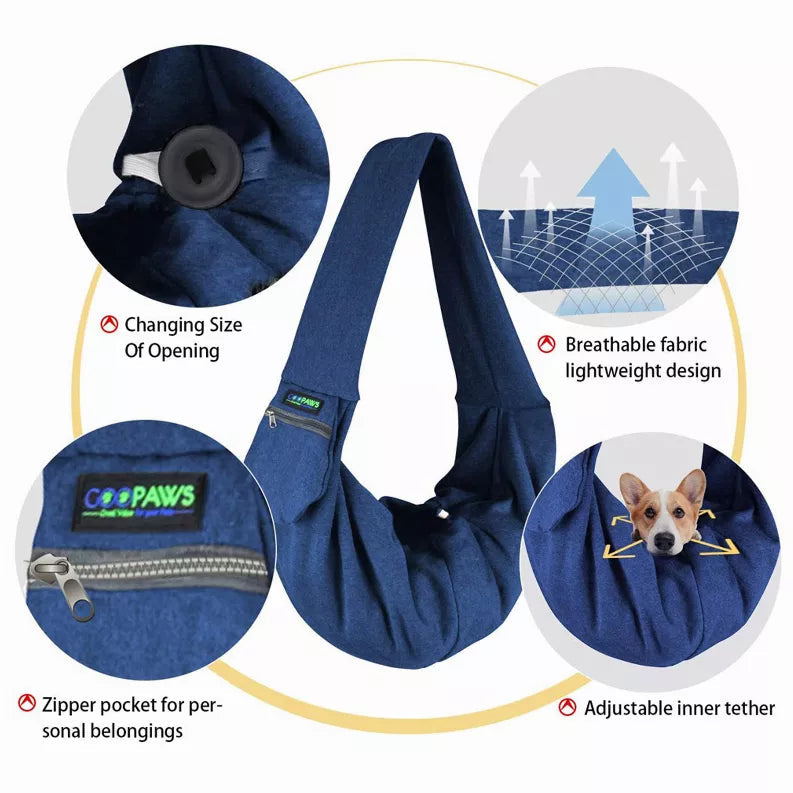 JESPET Comfy Pet Sling for Small Dog Cat, Hand Free Sling Bag Breathable Soft Knit with Front Pocket, Travel Puppy Carrying Bag, Pet Pouch. Machine Washable JESPET
