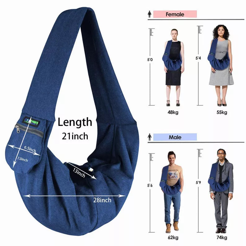 JESPET Comfy Pet Sling for Small Dog Cat, Hand Free Sling Bag Breathable Soft Knit with Front Pocket, Travel Puppy Carrying Bag, Pet Pouch. Machine Washable JESPET