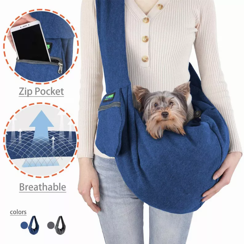 JESPET Comfy Pet Sling for Small Dog Cat, Hand Free Sling Bag Breathable Soft Knit with Front Pocket, Travel Puppy Carrying Bag, Pet Pouch. Machine Washable JESPET