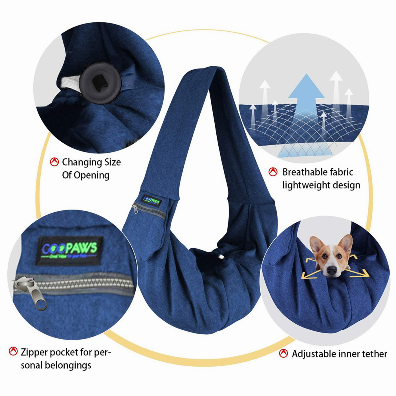 JESPET Comfy Pet Sling for Small Dog Cat, Hand Free Sling Bag Breathable Soft Knit with Front Pocket, Travel Puppy Carrying Bag, Pet Pouch. Machine Washable JESPET