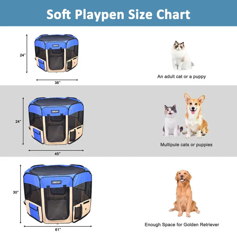 JESPET Pet Dog Playpens 36", 45" & 61" Portable Soft Dog Exercise Pen Kennel with Carry Bag for Puppy Cats Kittens Rabbits, Indoor/Outdoor Use JESPET