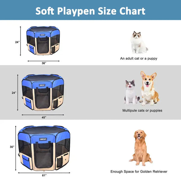 JESPET Pet Dog Playpens 36", 45" & 61" Portable Soft Dog Exercise Pen Kennel with Carry Bag for Puppy Cats Kittens Rabbits, Indoor/Outdoor Use JESPET