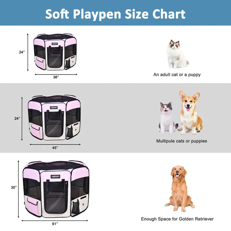 JESPET Pet Dog Playpens 36", 45" & 61" Portable Soft Dog Exercise Pen Kennel with Carry Bag for Puppy Cats Kittens Rabbits, Indoor/Outdoor Use JESPET