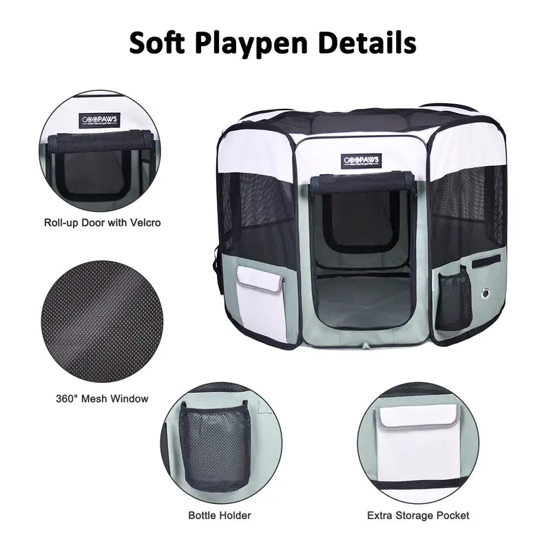 JESPET Pet Dog Playpens 36", 45" & 61" Portable Soft Dog Exercise Pen Kennel with Carry Bag for Puppy Cats Kittens Rabbits, Indoor/Outdoor Use JESPET