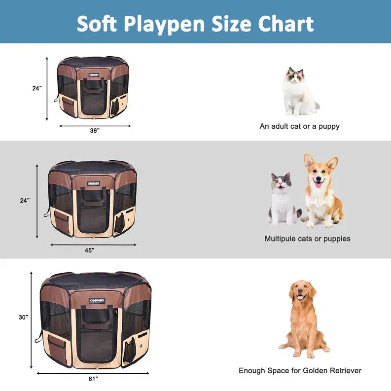 JESPET Pet Dog Playpens 36", 45" & 61" Portable Soft Dog Exercise Pen Kennel with Carry Bag for Puppy Cats Kittens Rabbits, Indoor/Outdoor Use JESPET