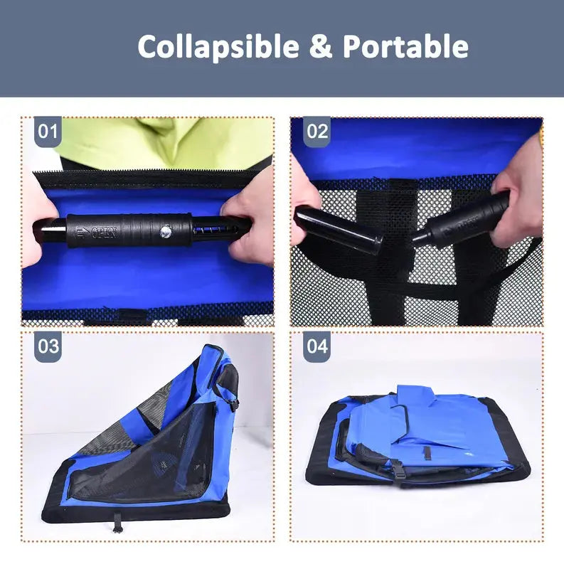 JESPET Soft Pet Crates Kennel, 3 Door Soft Sided Folding Travel Pet Carrier with Straps and Fleece Mat for Dogs, Cats, Rabbits, Indoor/Outdoor Use with Grey, Blue & Beige, Black JESPET
