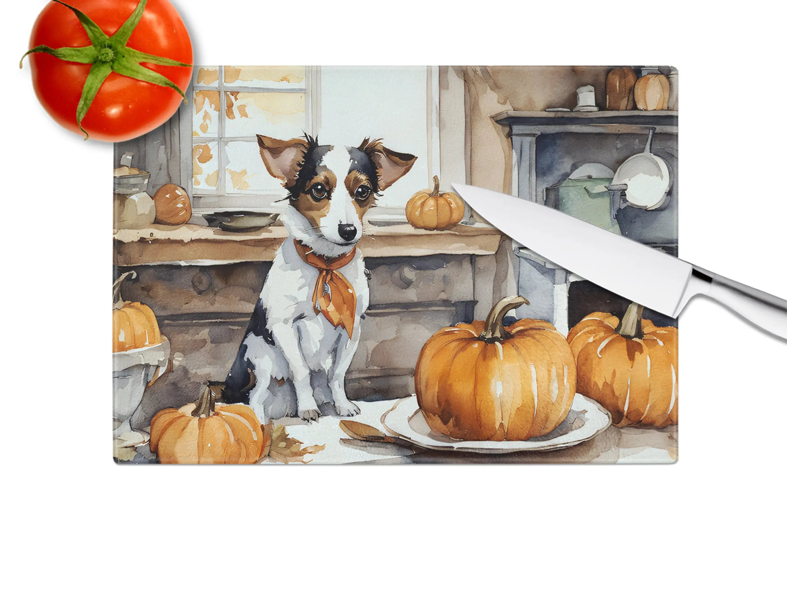 Jack Russell Terrier Fall Kitchen Pumpkins Glass Cutting Board Caroline's Treasures