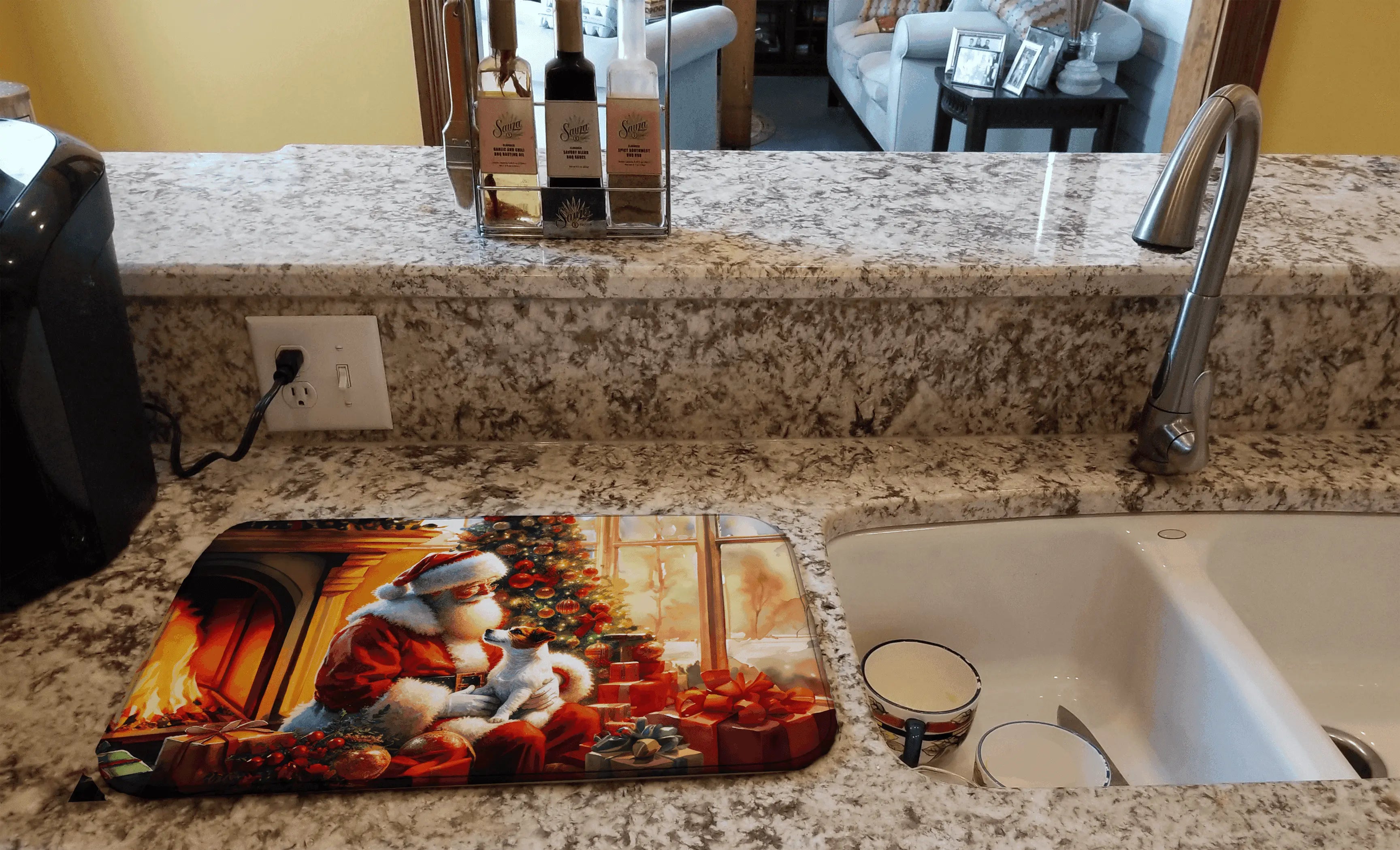 Jack Russell Terrier and Santa Claus Dish Drying Mat Caroline's Treasures