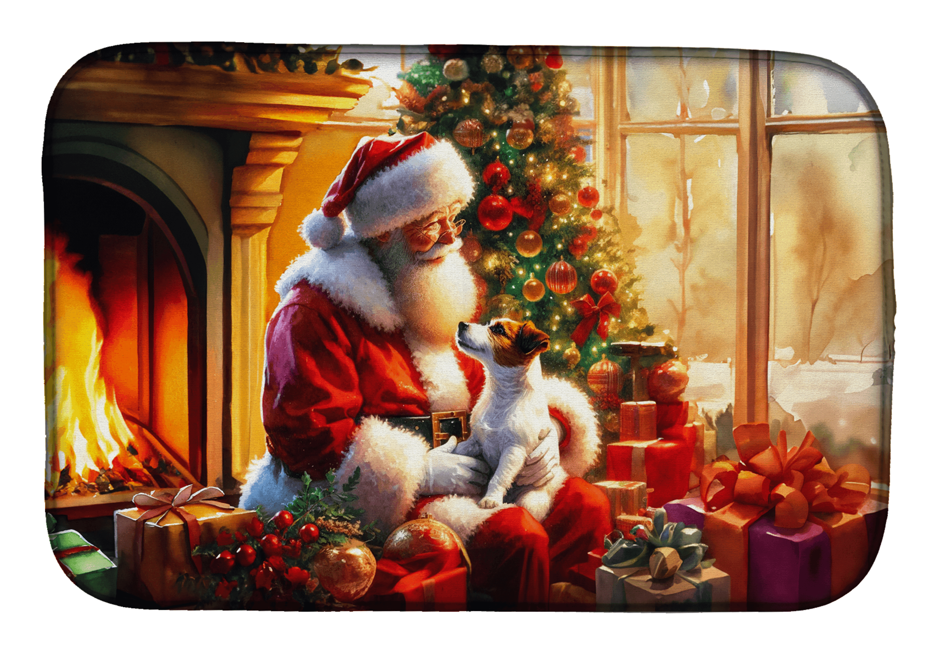 Jack Russell Terrier and Santa Claus Dish Drying Mat Caroline's Treasures