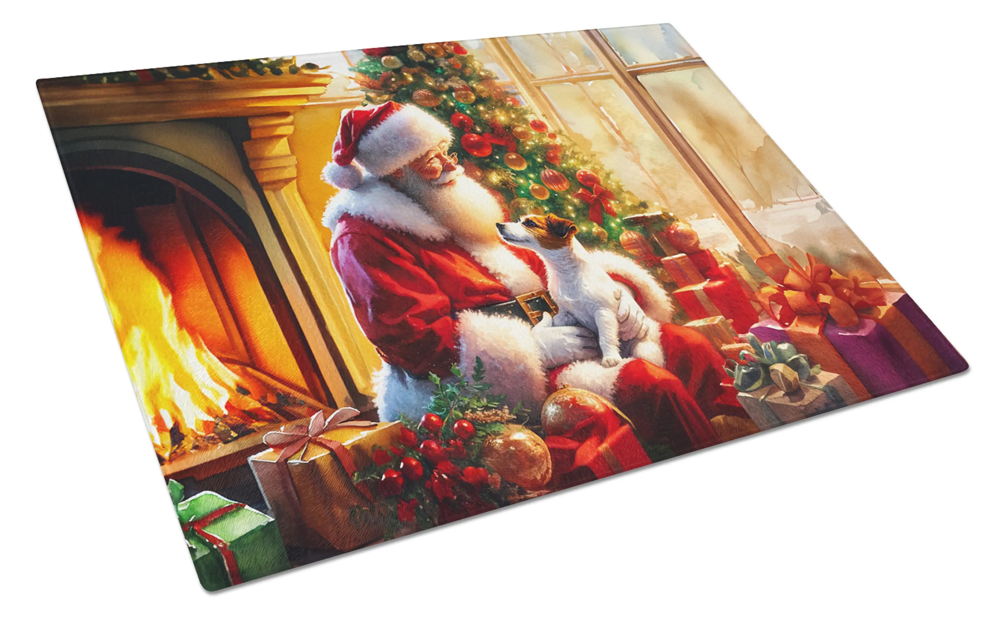 Jack Russell Terrier and Santa Claus Glass Cutting Board Caroline's Treasures