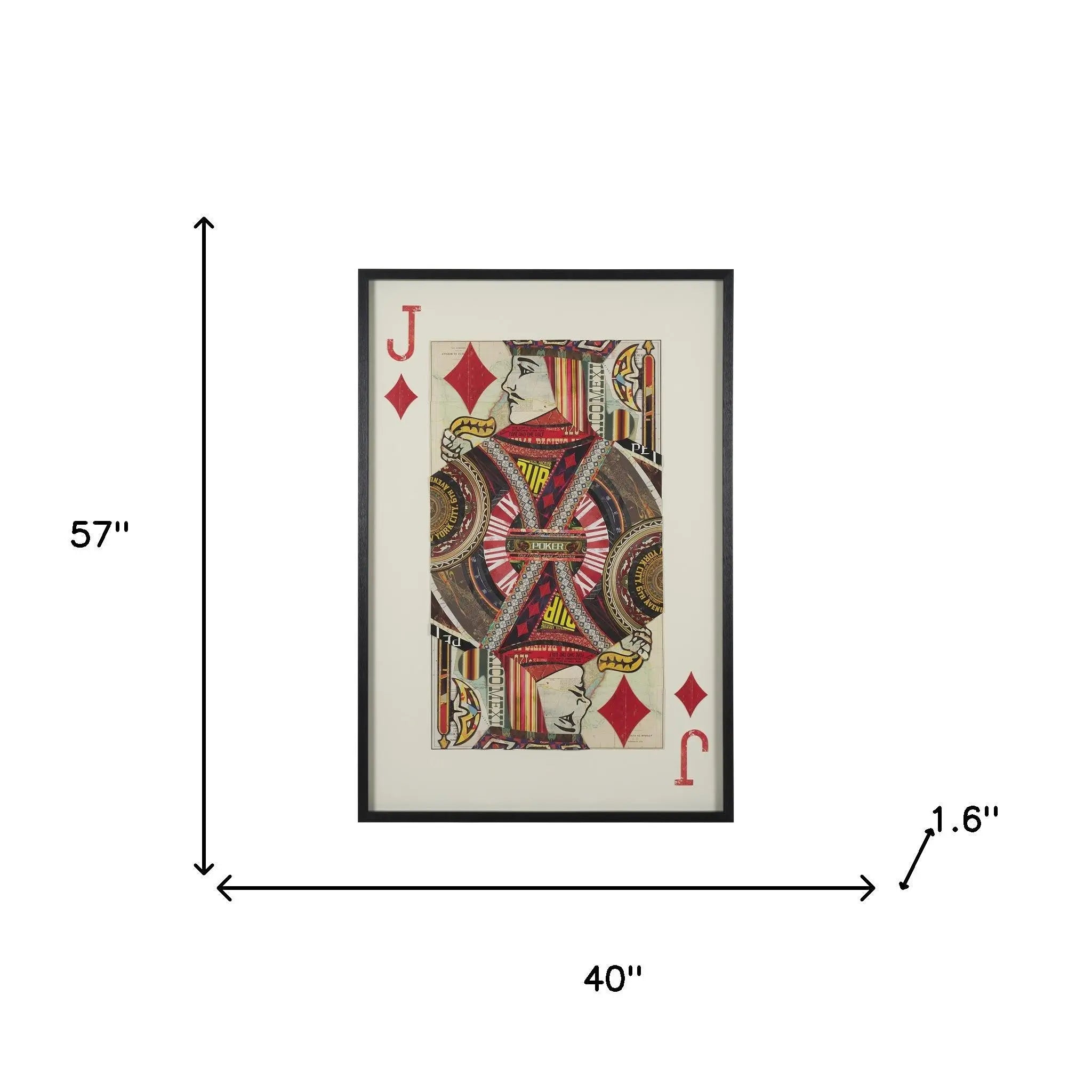 Jack of Diamonds Playing Card a Paper Mosaic Collage Framed Art under Glass Black Framed Wall Art Homeroots Home Decor