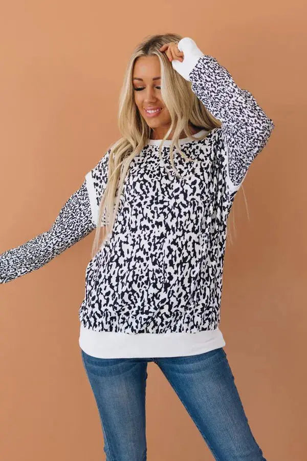 James Leopard Trim Detailing Top Stay Warm in Style