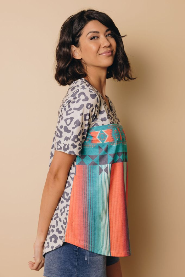 Jody Mane Leopard Aztec Tee Stay Warm in Style