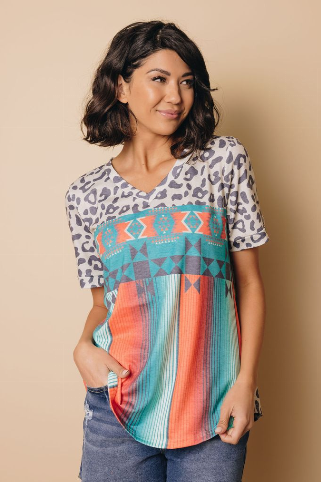Jody Mane Leopard Aztec Tee Stay Warm in Style