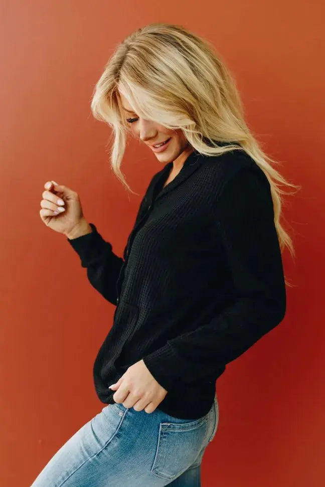 Johnny Waffle Knit Cardigan Stay Warm in Style