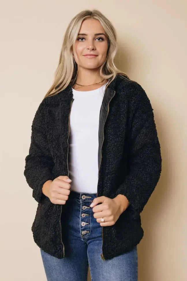 Joya Sherpa Hooded Coat Stay Warm in Style