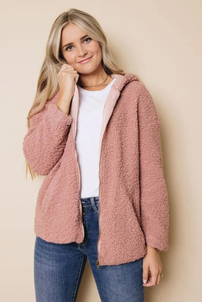Joya Sherpa Hooded Coat Stay Warm in Style