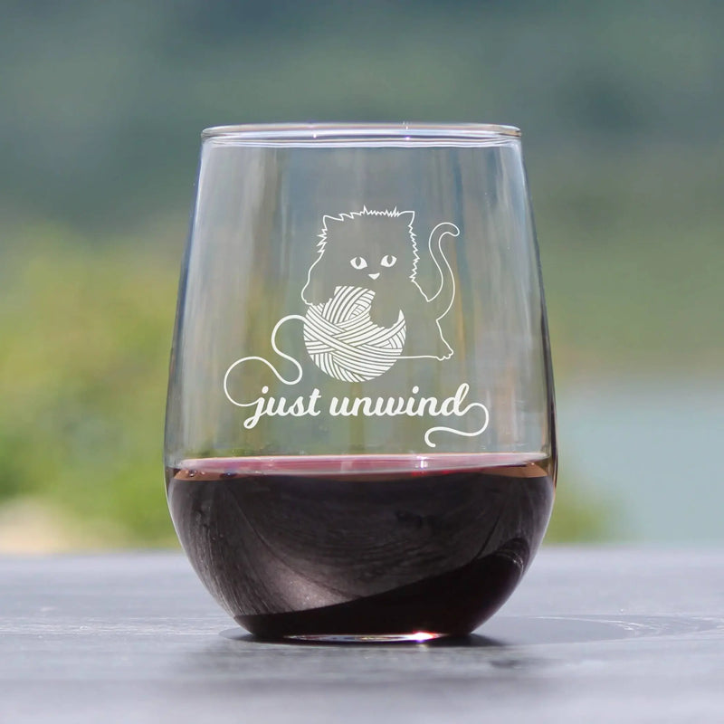 Just Unwind Stemless Wine Glass - Cat Gifts and Decor Bevvee