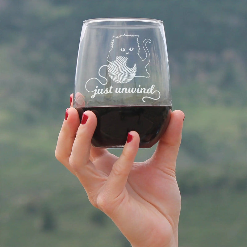Just Unwind Stemless Wine Glass - Cat Gifts and Decor Bevvee
