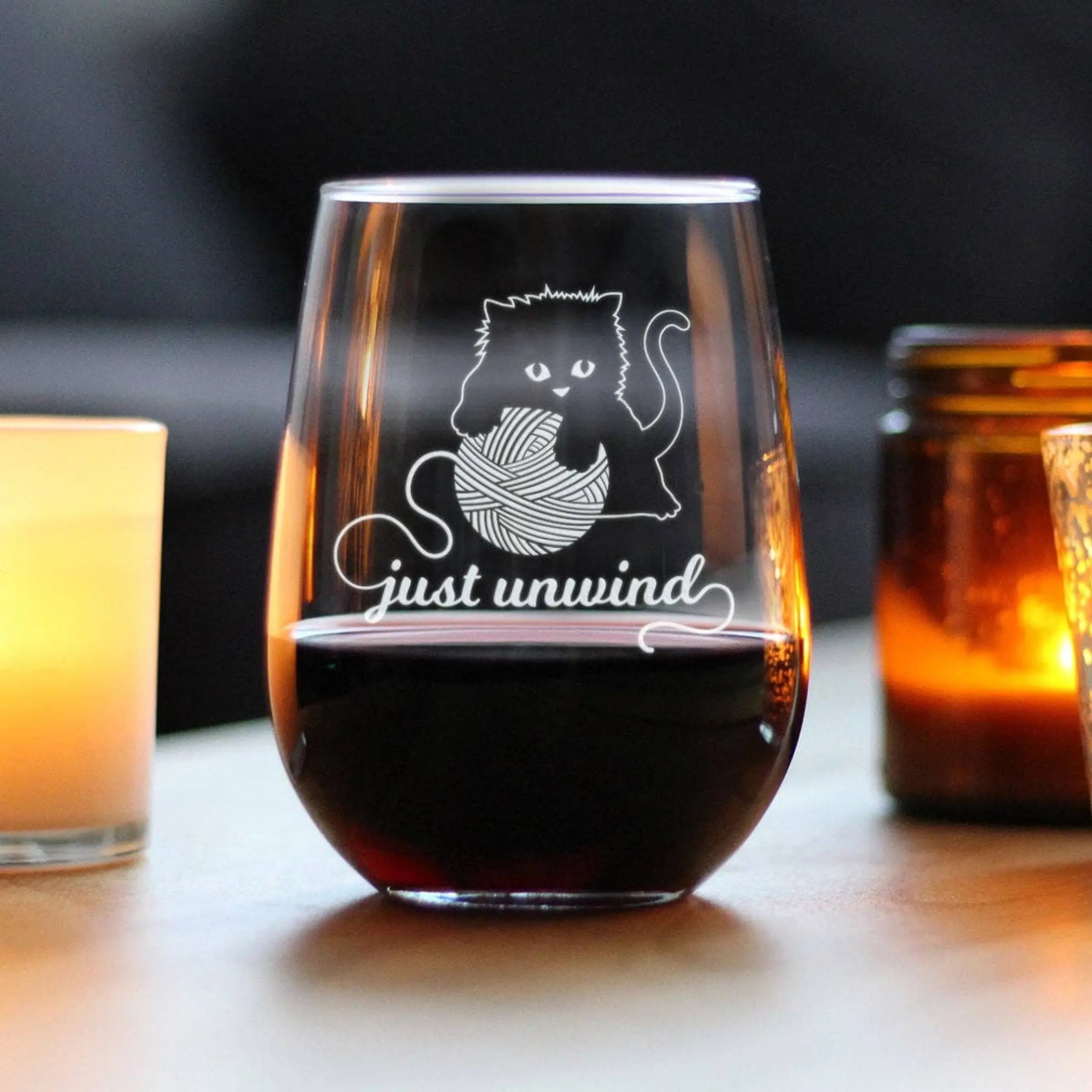 Just Unwind Stemless Wine Glass - Cat Gifts and Decor Bevvee