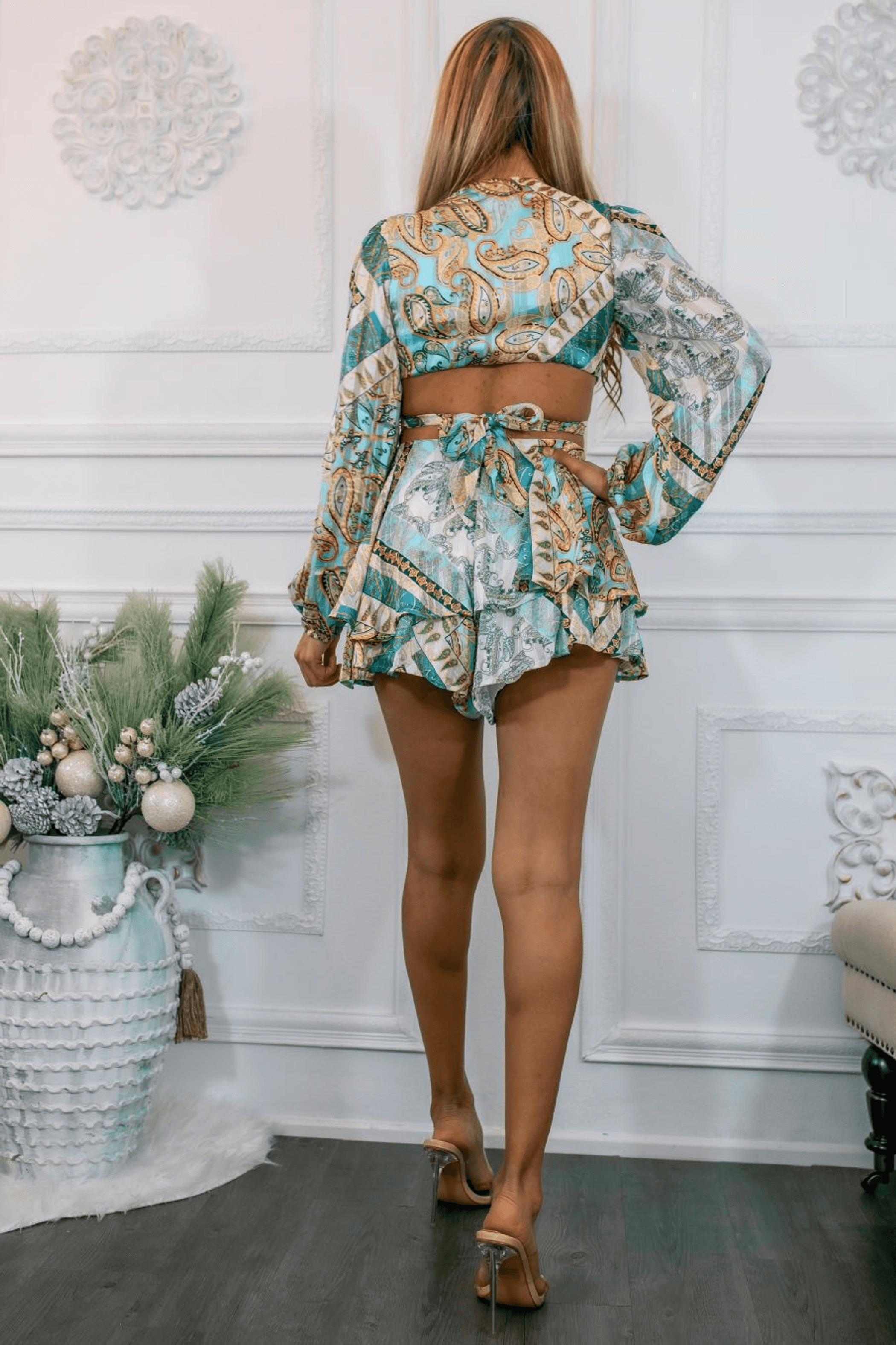 Just a Little Hint Bubble Sleeves Cut Out Romper SurelyMine