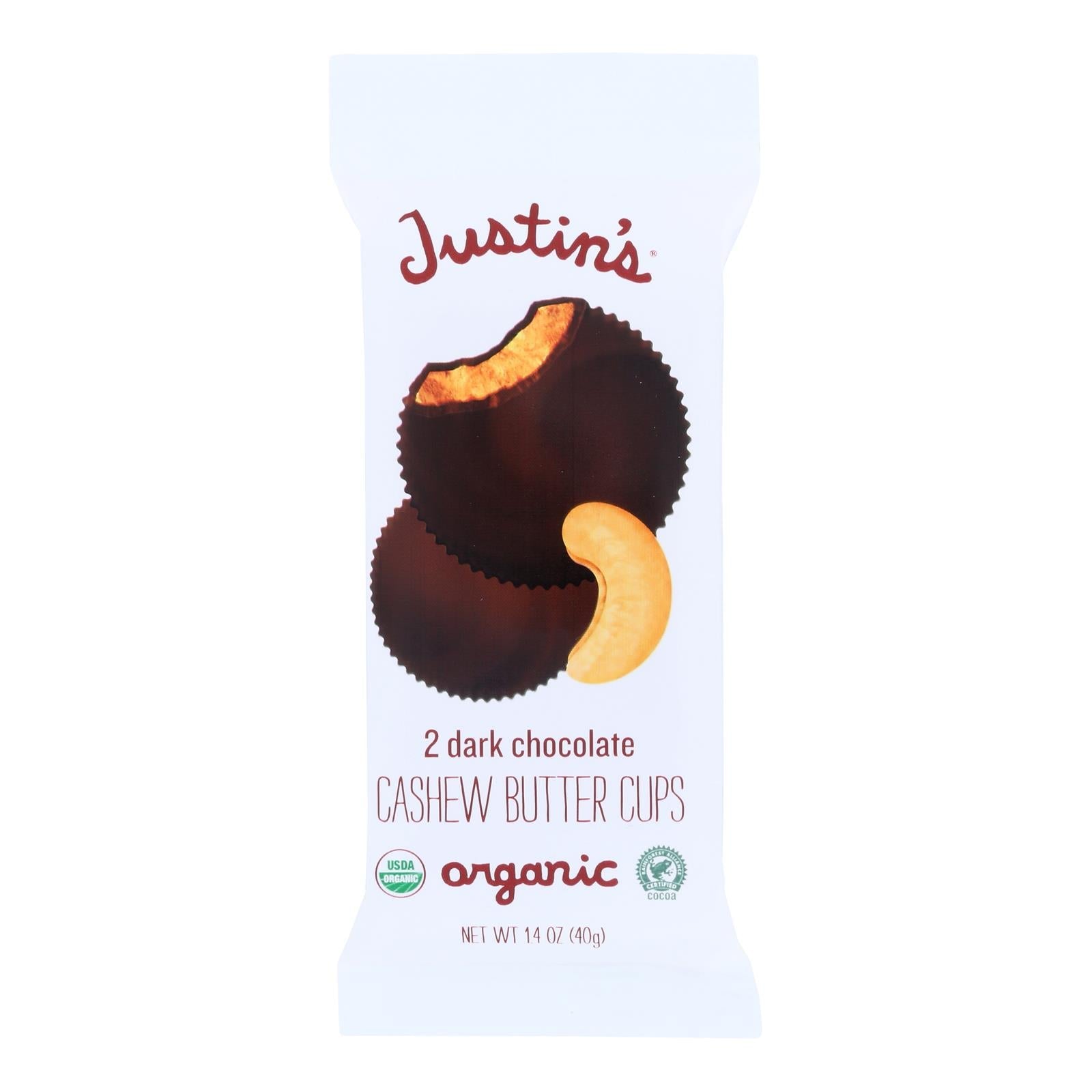 Justin's Nut Butter Cashew Butter Cups - Dark Chocolate - Case Of 12 - 1.4 Oz. Justin's Nut Butter