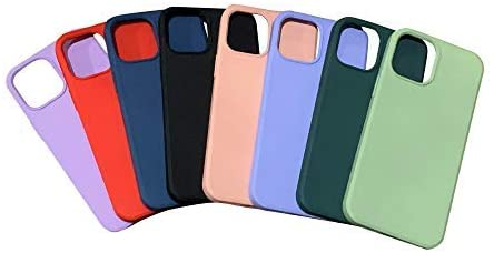 Colorful silicone phone cases in various shades: purple, red, navy, black, lavender, peach, green, and teal.