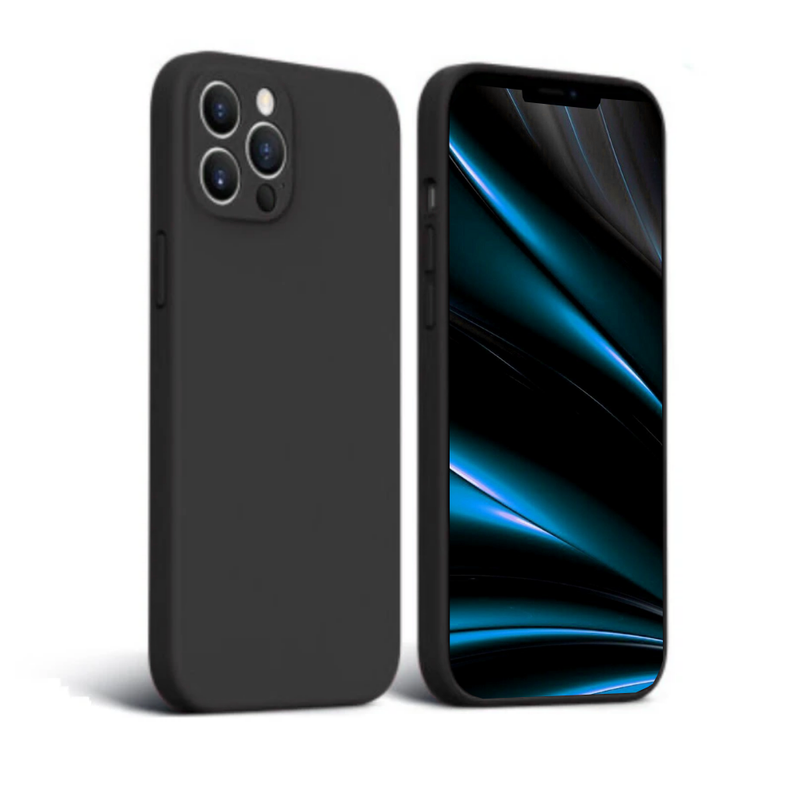 Matte black silicone iPhone case with precise cutouts for camera and buttons, compatible with iPhone 13 Pro.