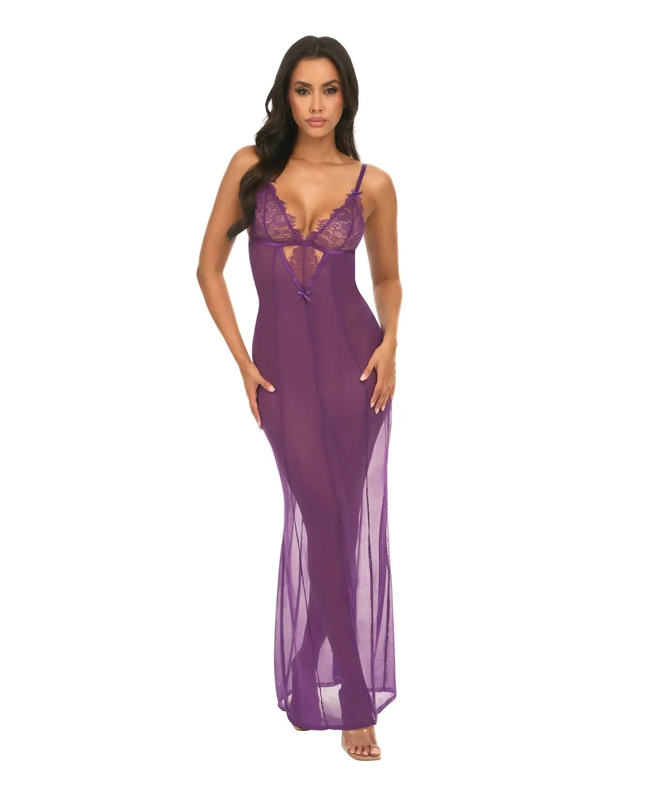 Katana Mesh & Eyelash Lace Gown - Purple - GreatEagleInc