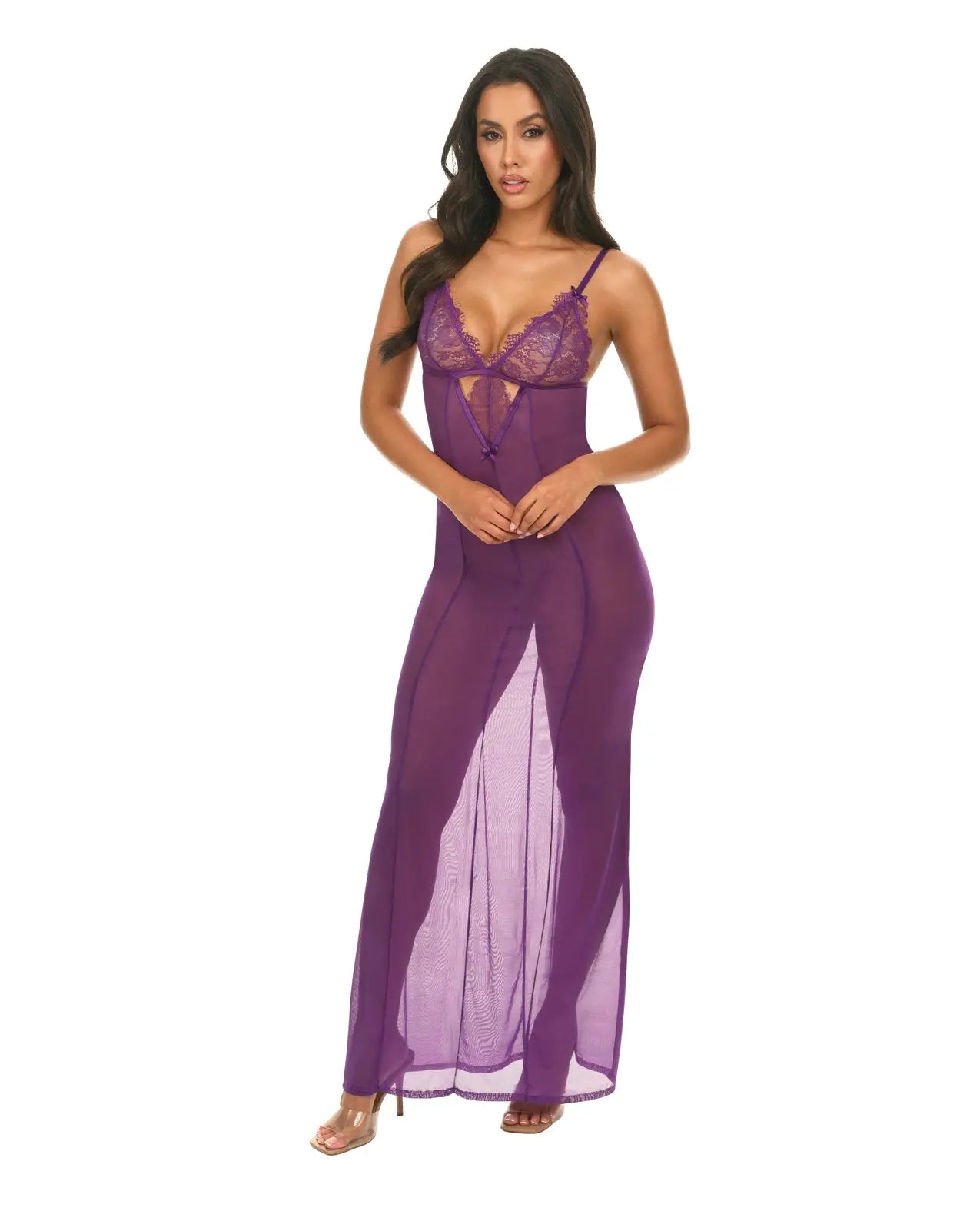 Katana Mesh & Eyelash Lace Gown - Purple - GreatEagleInc